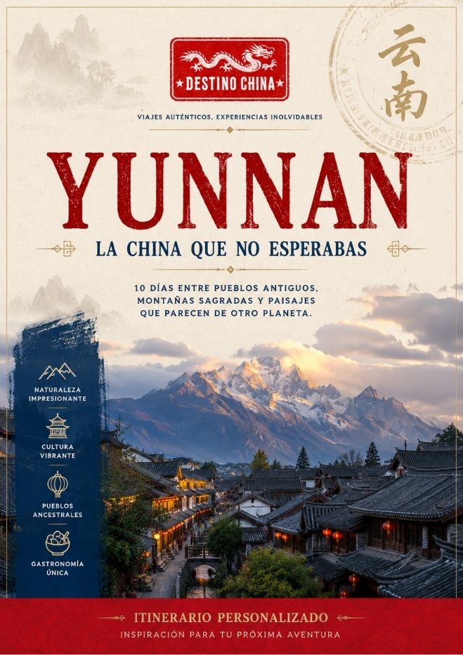 Paisaje montaña Yunnan con itinerario turístico